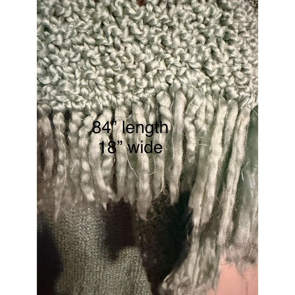 Sage Green Knit Throw Scarf Decorative Bed Runner Fringe Cottagecore Cozy Home